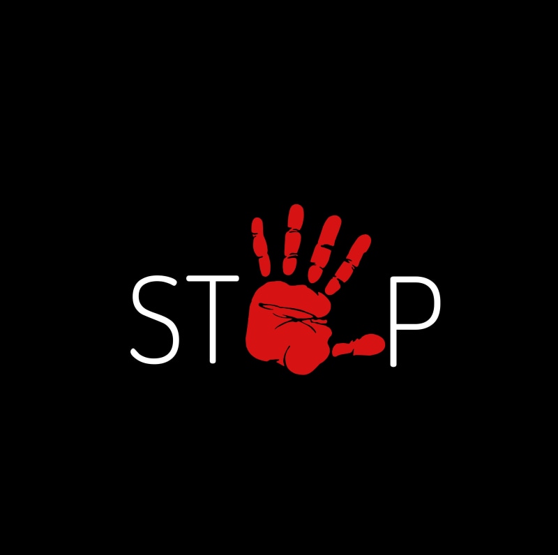 black, stop, background, minimalism, red, hand, the word, 4K