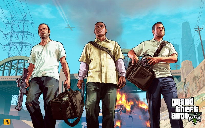 Franklin, Los Santos, Grand Theft Auto V, gta, 2K, the gun, bags, the bandits, Trevor, Michael