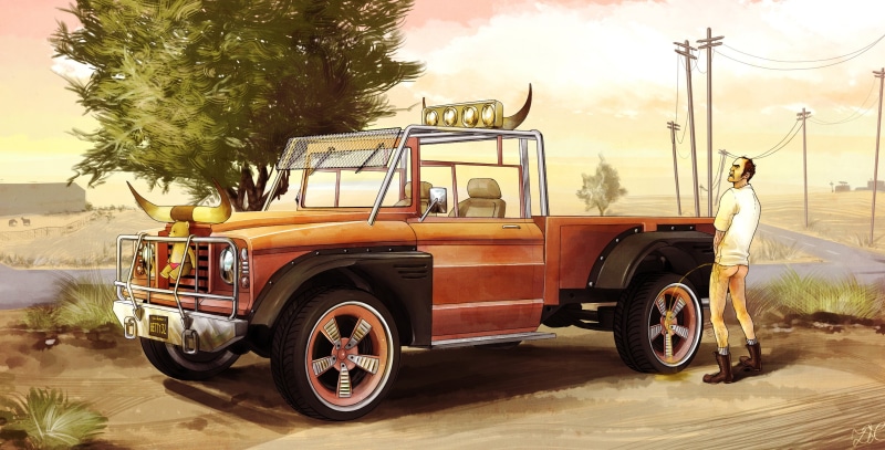 outdoors, old, 4x4, pick-up Truck, mode of Transport, plant, transportation, bandit, caucasian Ethnicity, tree, travel, summer, road, 2K, adult