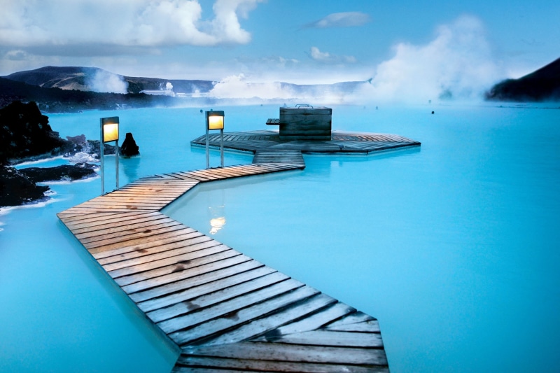 geological, lake, lights, landscape, baths, gray, dock, surrounded, volcanic, pool, hot, blue, air, travel, dusk, attraction, swim, arctic, outdoor, luminous