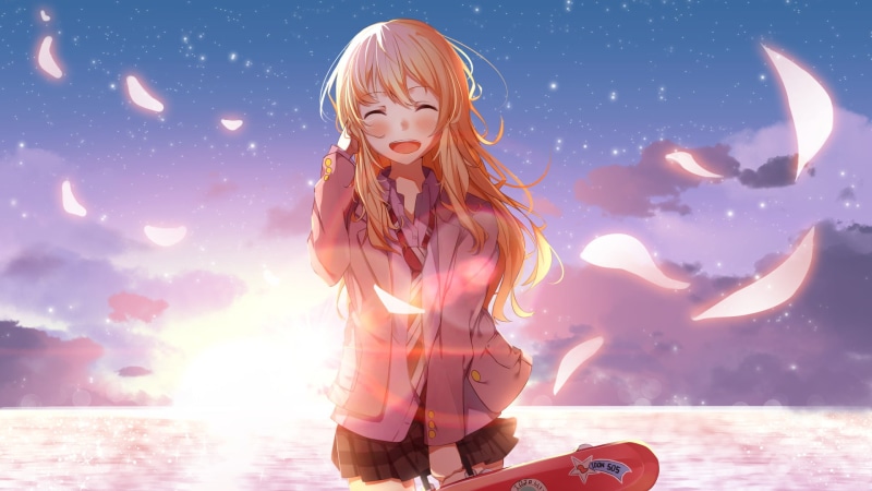 Anime, 1080P, sea, Kaori Miyazono, one person, sky, lens flare, three quarter length, innocence, females, real people, leisure activity, nature, beautiful woman