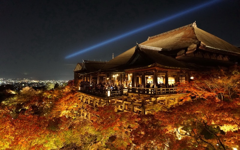 travel, illuminated, trees, Kyoto, building, night, outdoors, built structure, travel destinations, spirituality, tourism, no people, architecture, Kiyomizu Dera