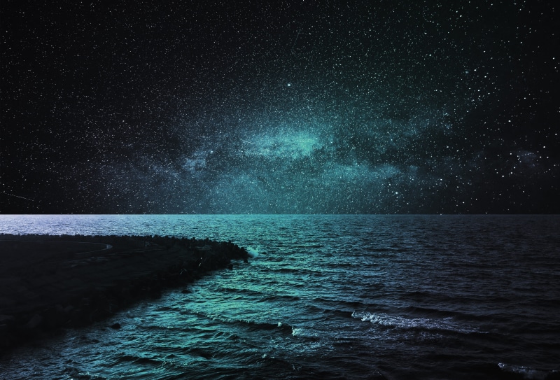 holidays, magic, galaxy, stars, sea, astronomy, star - space, no people, blue, ocean, landscape, air, scenics - nature, star field, night, wave, horizon