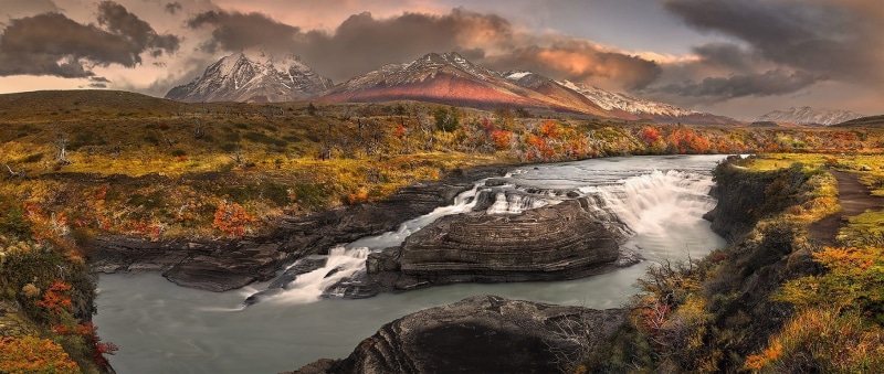 flowing, snowy peak, tree, shrubs, mountain range, environment, scenics - nature, beauty in nature, grass, wooden, power in nature, house, travel destinations