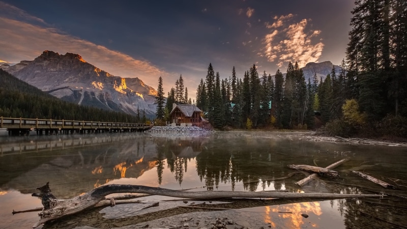 emerald lake, emerald lake lodge, british columbia, bc, lodge, national park, restaurant, canada, wilderness, water, 1080P, lake, mountain, reflection