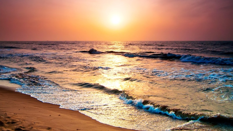coast, beautiful, beach, sky, shore, 4K, ocean, wind wave, sea, sunset, water, stunning, orange sunset, horizon, orange sky, wave, calm