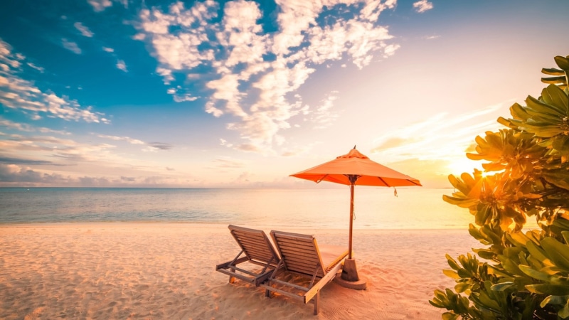 vacation, cloud, sunbed, 1080P, sunshade, morning, sunrise, sunlight, calm, sandy beach, ocean, caribbean, summer, sea, shore, horizon, beach, tropical beach