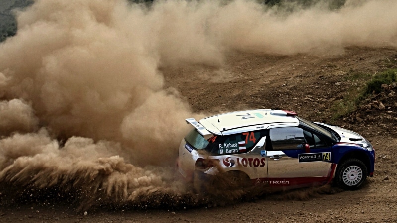 outdoors, car, mode of transportation, smoke - physical structure, road, dust, environment, Robert Kubica, desert, land vehicle, race cars, explosive, land