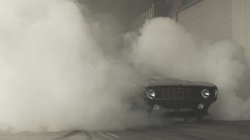 heat - temperature, city, Chevrolet Camaro, travel, no people, land vehicle, hoonigan, emitting, smoke - physical structure, motion, mode of transportation