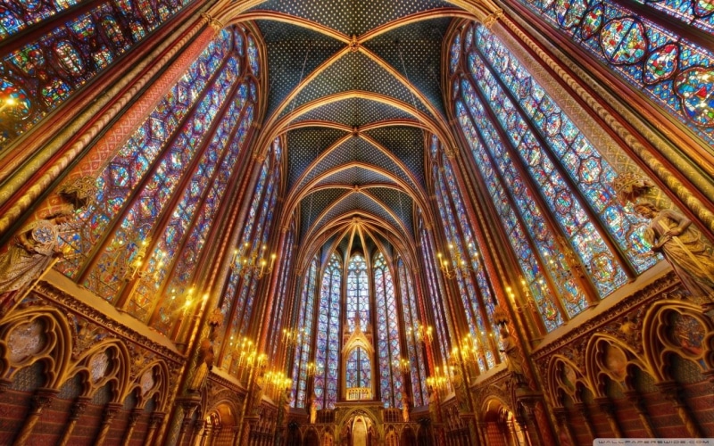 spirituality, ceiling, gothic style, religion, belief, glass, history, place of worship, building, architectural column, built structure, 720P, Religious