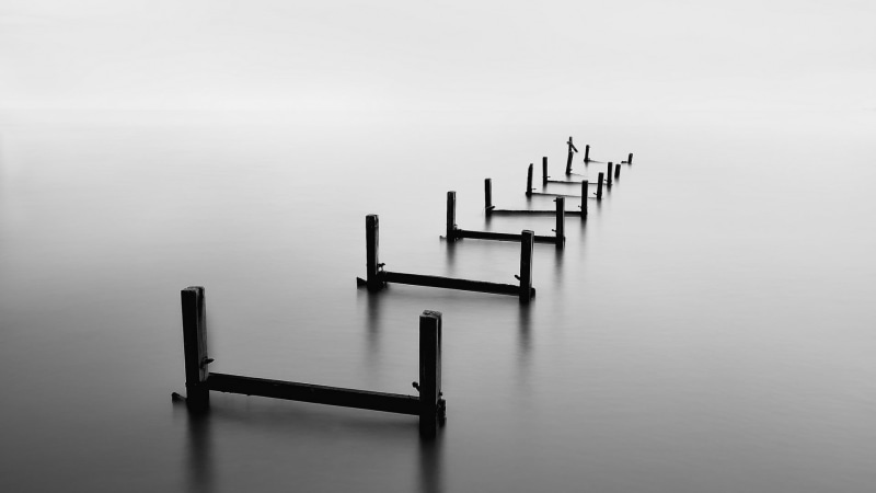 gray, absence, reflection, indoors, idyllic, tranquility, waterfront, lake, wood - material, pier, nature, arrow symbol, wood, sticks, dockyard, 1080P