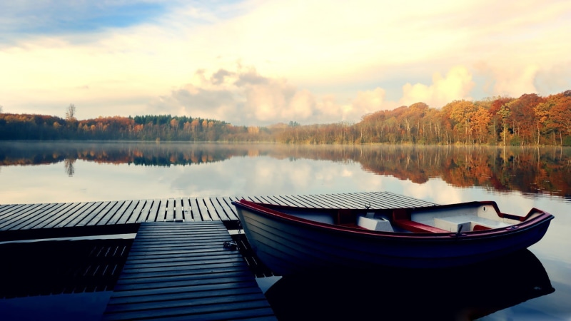 outdoors, transportation, river, nature, beauty In Nature, dusk, sky, wood - Material, reflection, dawn, water, lake, sunset, autumn, 1080P, forest, sun