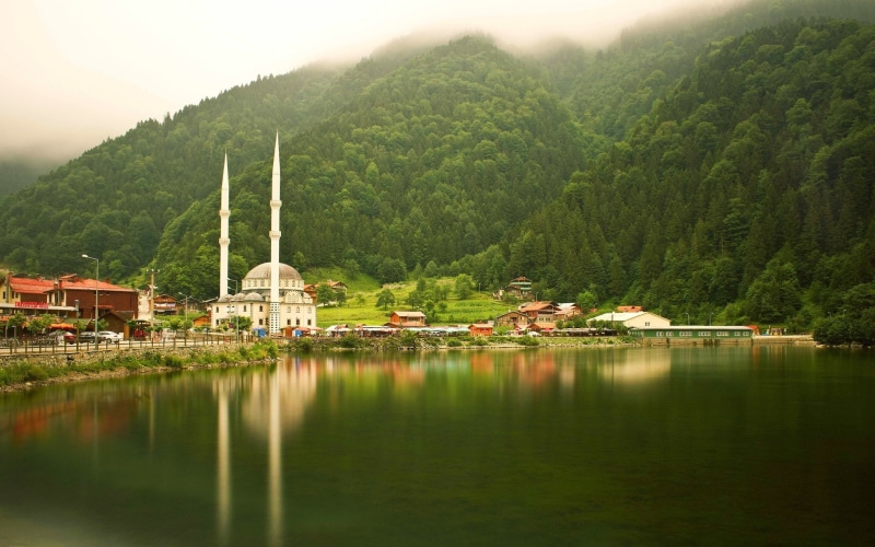 reflection, water, growth, lake, building, forest, mountain, Trabzon, tree, turkey, nature, Mosques, outdoors, no people, architecture, day, building exterior