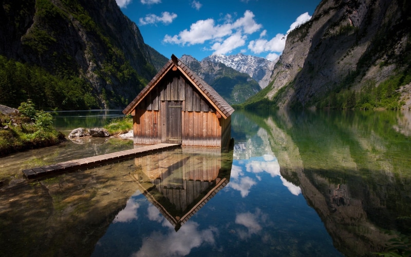 green Color, european Alps, travel Destinations, reflection, water, non-Urban Scene, shed, berchtesgaden, scenics, pier, fjord, no People, idyllic, nature
