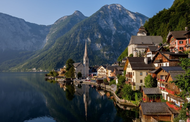 church, history, cultures, outdoors, Lake Hallstatt, old, landscape, travel, house, place of worship, built Structure, town, european Alps, gray, Austria