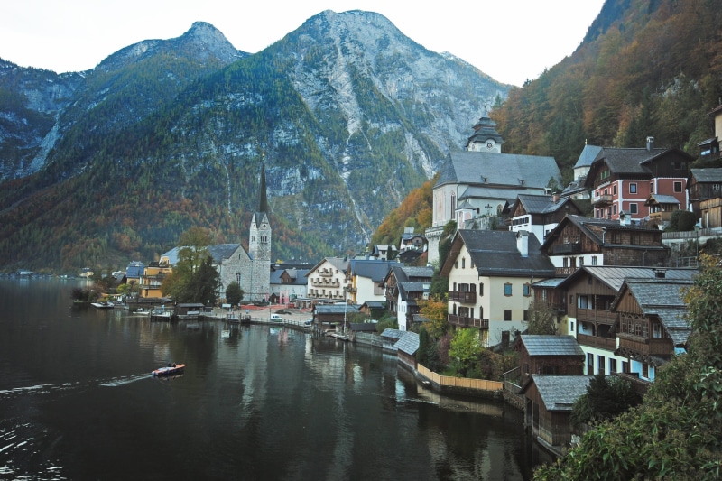 architecture, adventure, tree, hallstatter See, 2K, village, sky, scenics, travel, no people, home, symbol, landscape, house, church, lake, small, building exterior