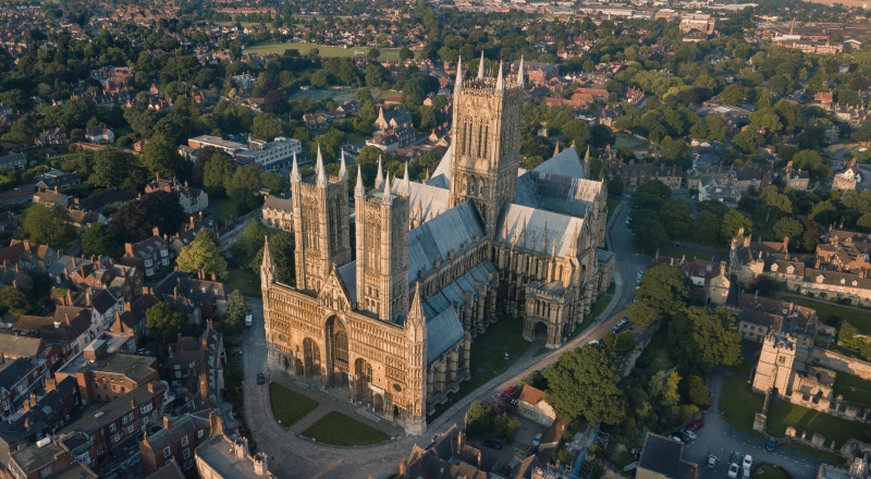 history, architecture, travel, nature, cathedral, chruch, old, high angle view, built structure, no people, lincoln cathedral, day, 4K, buildings, tree