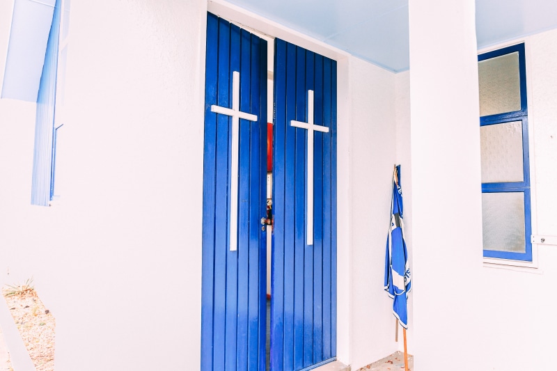dressing room, new zealand, architecture, chruch, crosses, building, built structure, closed, day, no people, napier, entrance, doors, security, blue, residential district