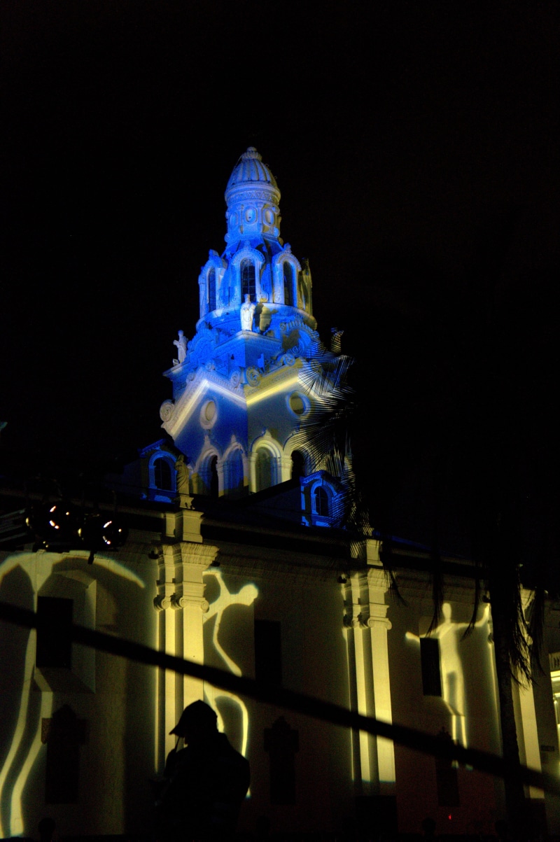 travel destinations, city, building, light, illuminated, quito, no people, history, tower, night, projection, building exterior, copy space, ecuador, government
