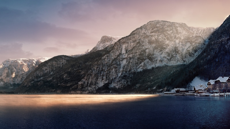 nature, house, travel destinations, scenics - nature, tranquility, trees, Austria, Alps, sunset, 4K, lake, tranquil scene, mountain, formation, landscape