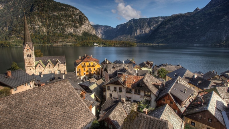 beauty in nature, water, 1080P, mountain, city, cityscape, outdoors, tree, no people, lake, HDR, scenics - nature, sky, built structure, cloud - sky, architecture