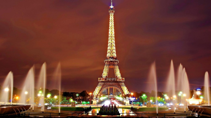 sky, paris, night, fountains, 1080P, night view, eiffel tower, europe