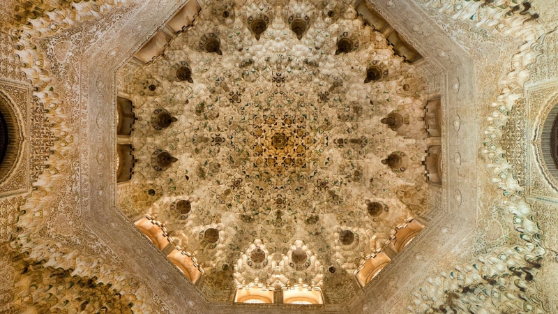 no people, creativity, 1080P, directly below, indoors, art, window, symmetry, built structure, granada, backgrounds, architecture and art, spain, shape