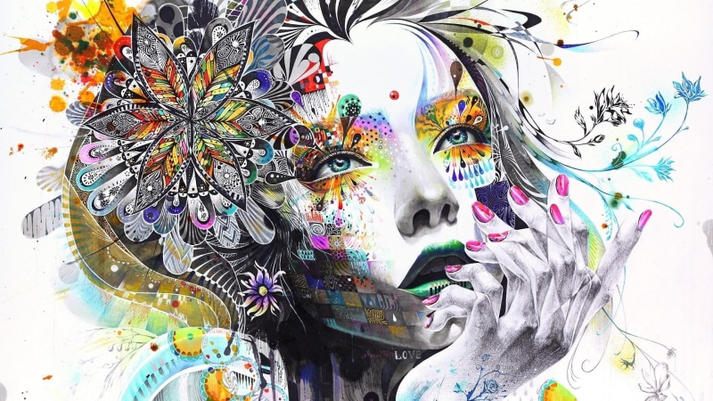 toughtful, hand, 1080P, abstract, colorful, painting, flowers, abstraction, girl, paint, rendering