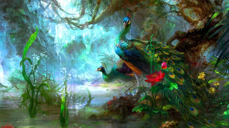 artistic, art, peacock, painting, 1080P, nature, fantasy art