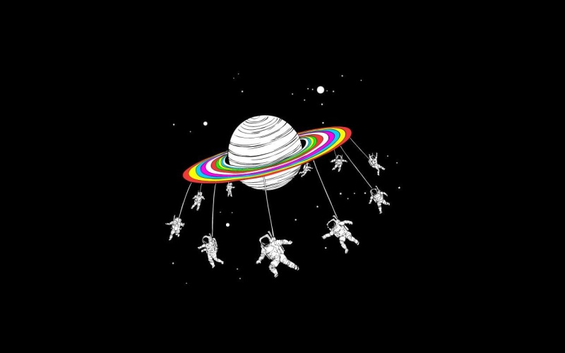 720P, astronaut, surrounded, planet, vector, art, Psychedelic, Artistic