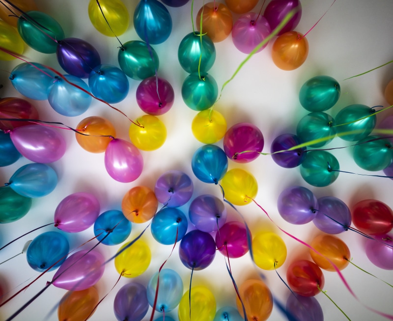 birthday, no people, ceiling, fun, multicolor, colour, white, purple, celebrate, part, backgrounds, still life, design, celebration, plastic, full frame