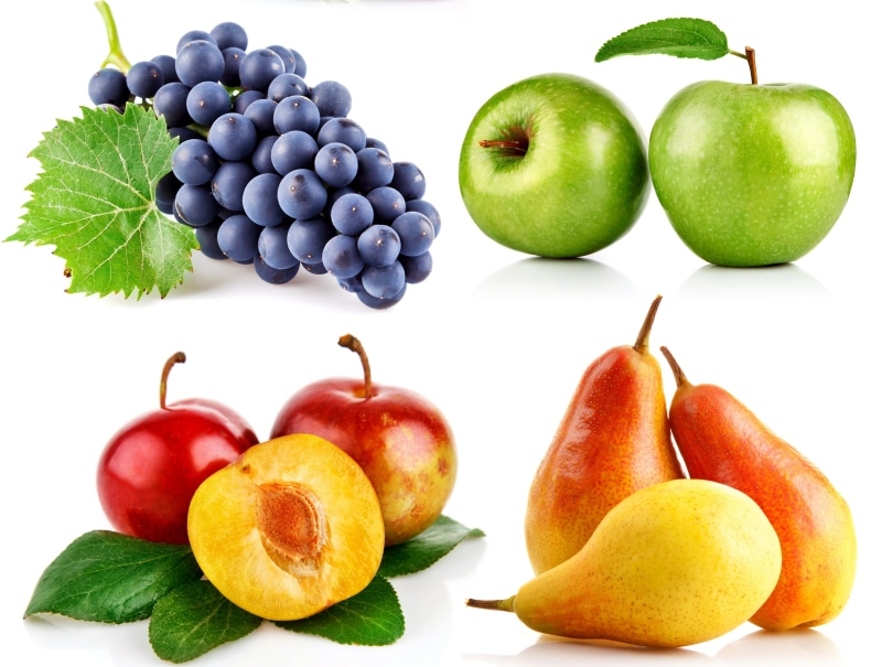 still life, gourmet, red, four, white background, variation, white, wellbeing, backgrounds, pears, agriculture, nature, ripe, fruits, apple - Fruit, berry fruit