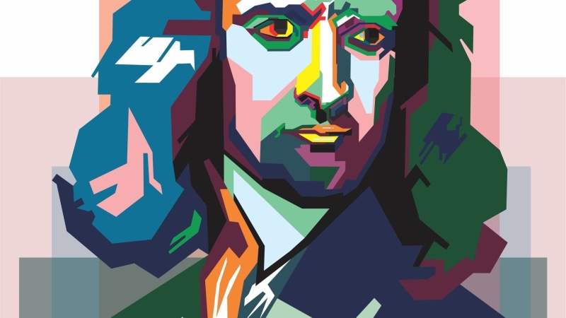 art and craft, artwork, painting, men, representation, minimalism, western script, Isaac Newton, multi colored, text, 1080P, creativity, face, communication