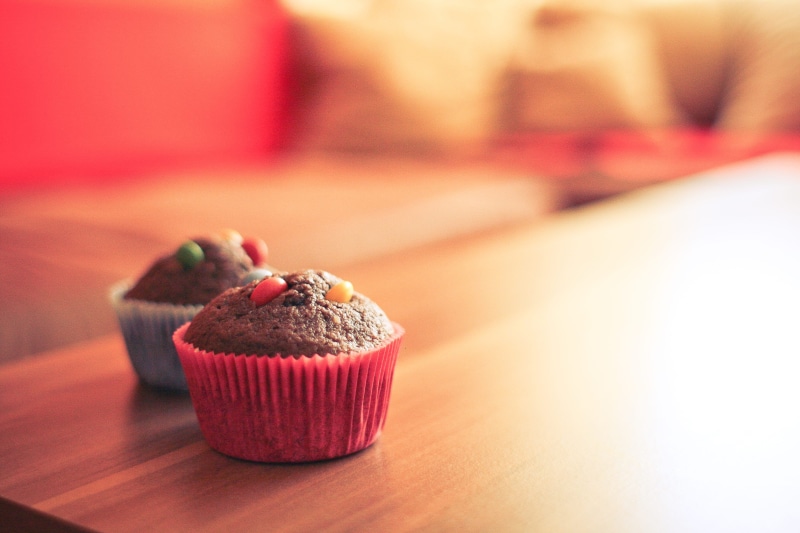 cupcake, Colorful, chocolate, temptation, close-up, muffin, room for text, indulgence, wood - material, yummy, dessert, Muffins, focus on foreground, cake