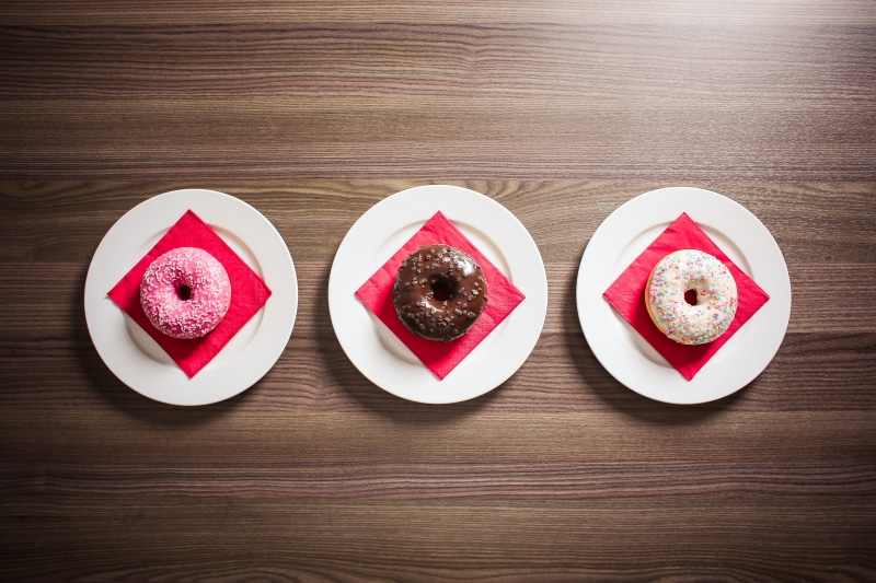hungry, still life, high angle view, minimalistic, colorful, temptation, table, donuts, serving size, freshness, berry fruit, 4K, heart Shape, decoration