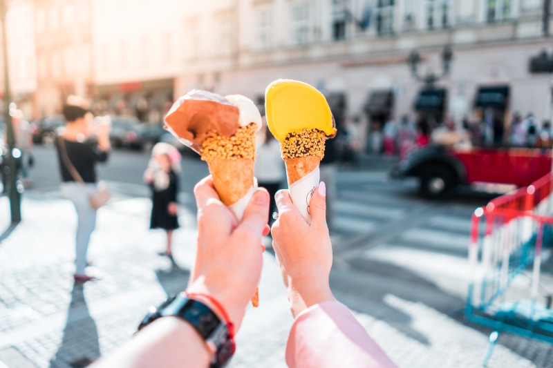 women, day, ice cream cone, yummy, human hand, sugar, adult, human body part, ice cream, 4K, outdoors, frozen food, young, sweet food, enjoying, human limb