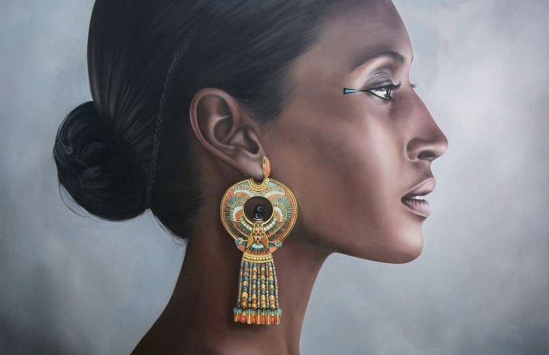 leisure activity, portrait, woman, necklace, side view, real people, Pharaoh, one Person, profile view, human Face, young Adult, glamour, jewelry, headshot