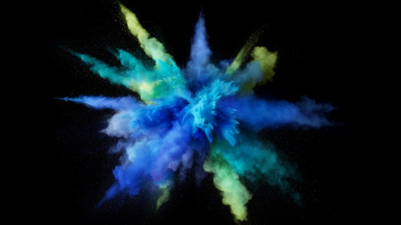 hd, mixing, 4k, blue, green color, exploding, no people, vitality, black background, strength, 5K, splashing, smoke - physical structure, nature, studio shot
