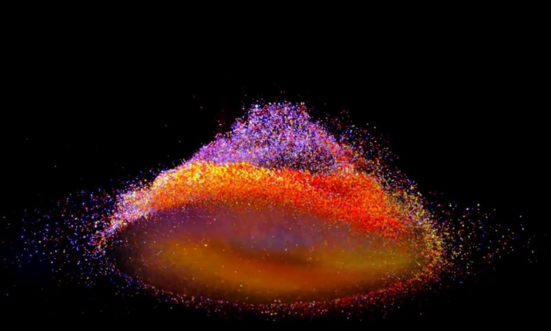 no people, powder, purple, red, face powder, black background, nature, exploding, impact, 720P, copy space, orange, creativity, splashing, close-up, orange color