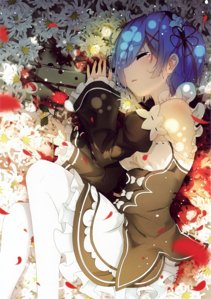 rem, tears, representation, 2K, lying down, holiday, christmas, sweet food, sleeping, re: zero, mask, close-up, flower, mask - disguise, high angle view