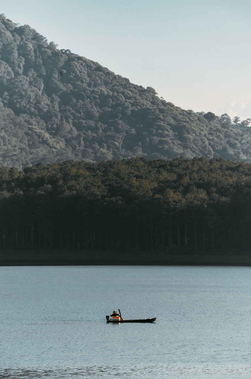 body, outdoors, travel, mountain range, plant, watercraft, tuyen lam lake, scenics - nature, landscape, photography, vessel, tranquility, day, nature, boat