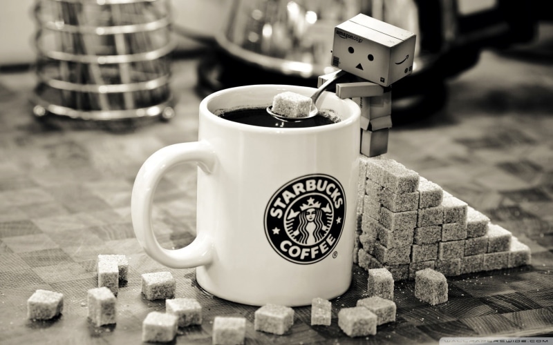 close-up, starbucks, coffee cup, Danbo, coffee, freshness, sugar, drink, table, day, still life, tea, coffee pot, cup, 1080P, food and drink, refreshment