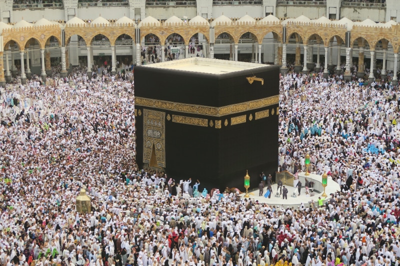 large group of people, religion, worship, the pilgrims guide, the crowd, nature, kaaba, architectural column, outdoors, built structure, architecture, men