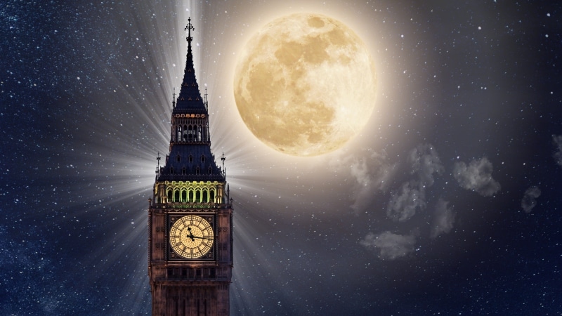 space, outdoors, uk, night, moonlight, no people, london, westminister, clock tower, digital composite, built structure, sky, astrology, tower, architecture