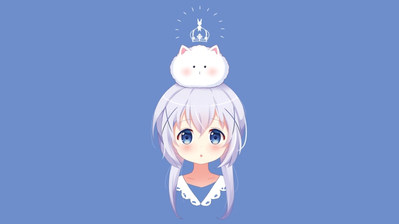 indoors, still life, holiday, studio shot, male likeness, snow, toy, Gochuumon wa Usagi Desu ka, character, snowman, clipart, female, 4K, blue, celebration