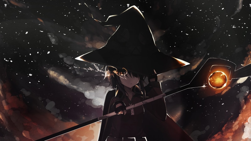 1080P, witch, anime, Megumin, witch hat, wands, Kono Subarashii Sekai ni Shukufuku wo!, short hair, anime girls