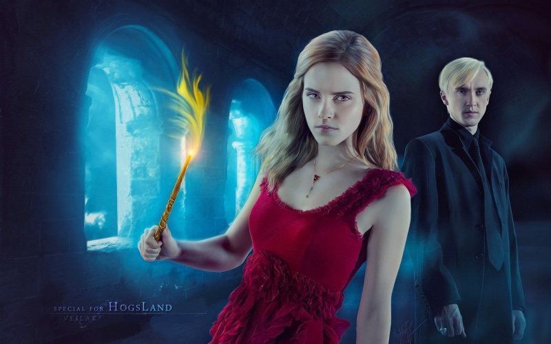 Draco Malfoy, Harry Potter, wand, 1080P, magic, Hermione Granger