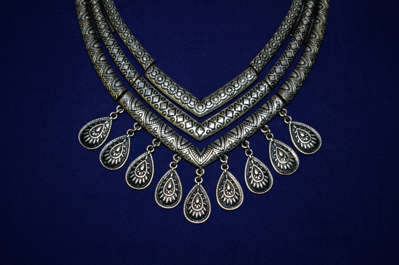 jewellery, fashion jewelry, beautiful, luxury, deco, layered, jewelery, bib, silver, decoration, design, ornate, craft, black color, antique, close, ornament