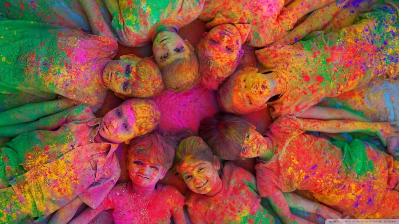 day, smiling, no people, religion, ground, lying, emotion, 1080P, painted, backgrounds, children, food and drink, holi, festival, close-up, traditional festival