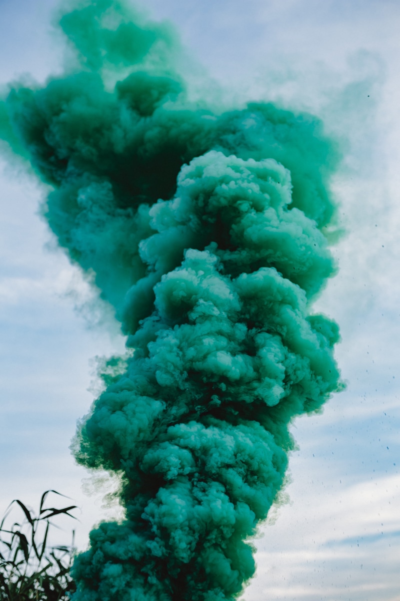 outdoor, burning, cloud - sky, environmental issues, 4K, accidents and disasters, abstract, motion, sky, blue, environment, no people, green smoke, pollution